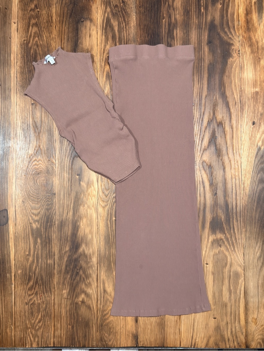 Ribbed Two-Piece Bodycon Set in Dusty Rose